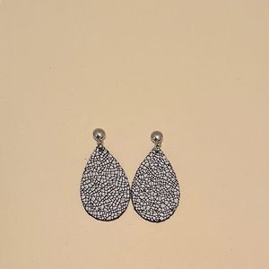 Genuine leather black and white earrings